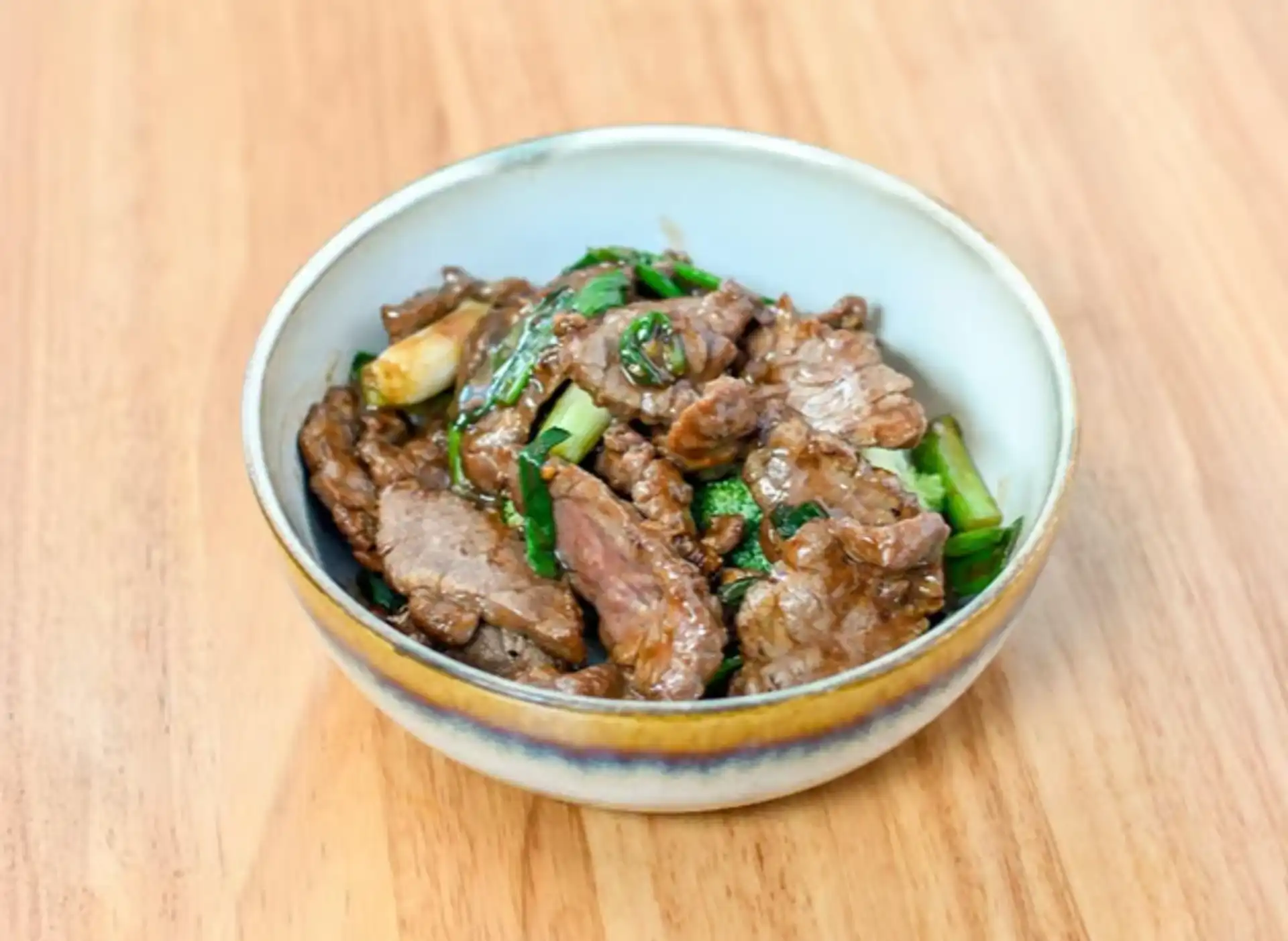 Mongolian beef — wok-seared beef in sweet-savory soy glaze