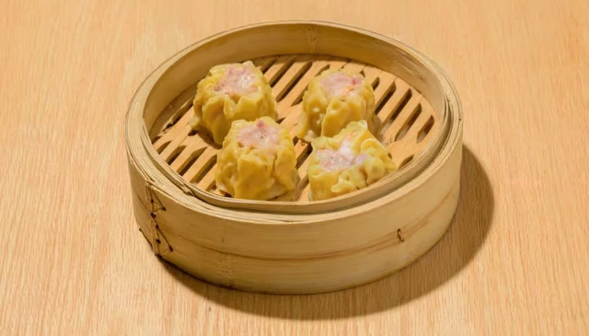 Pork and shrimp shumai with open-topped wrapper